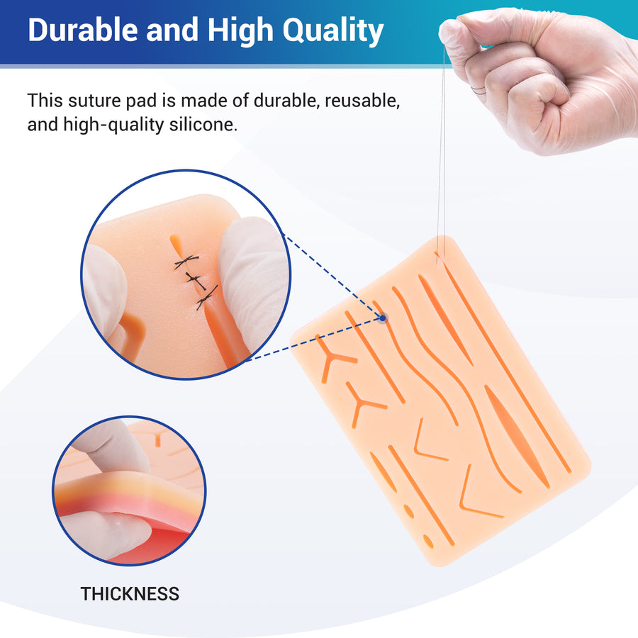 Suture Practice Kit for Medical Student, Complete Suture Practice Kit,  Suture Training Include Upgrade Suture Pad with 3 Layers and 14 Wounds with