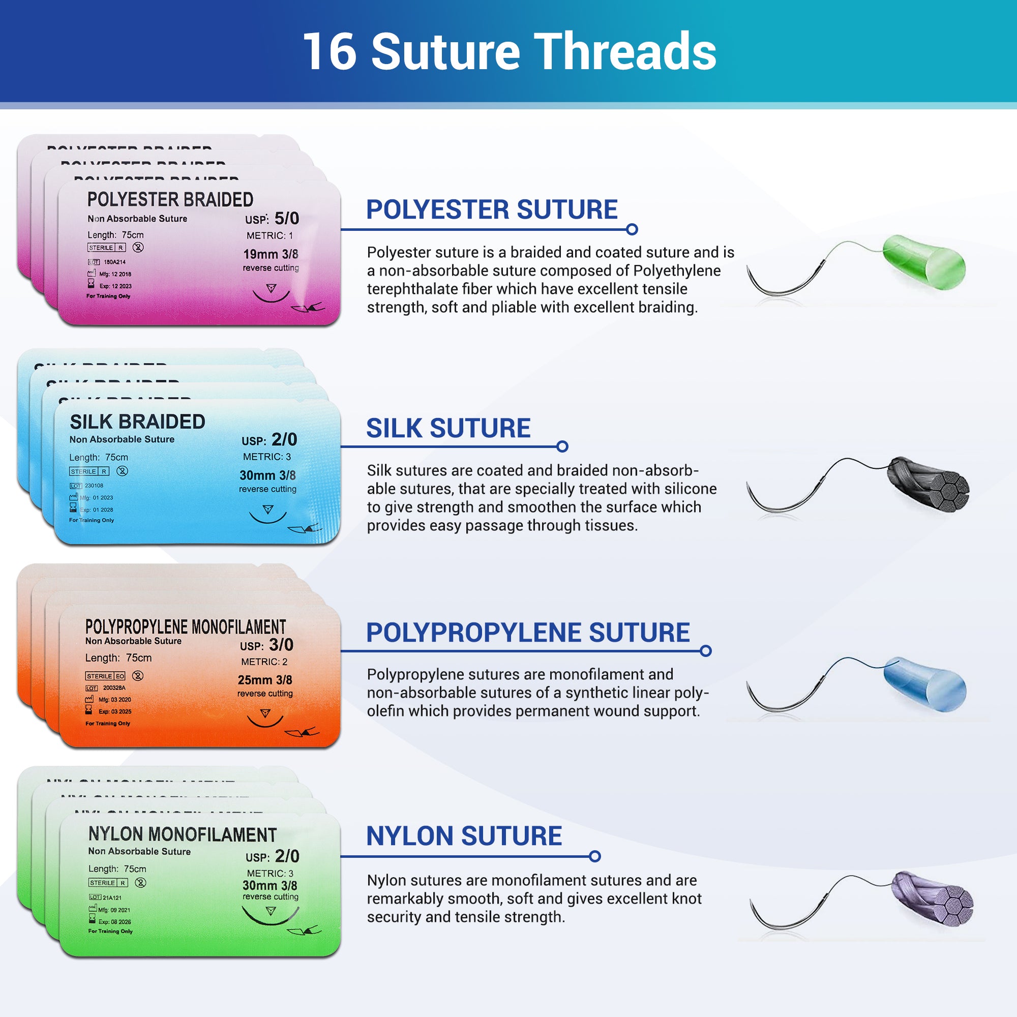 Alcedo Suture Thread with Needle 32 PK